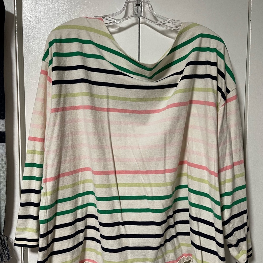 Vintage 90s Talbots Long Sleeve Striped Top in Cream, Green, Pink, and Black